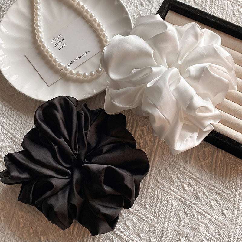 Monochrome Muse Oversized Scrunchie - Silk-Finish Hair Tie for Maximum Volume