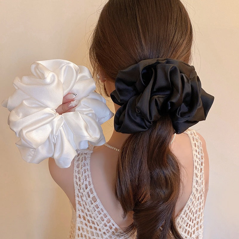 Monochrome Muse Oversized Scrunchie - Silk-Finish Hair Tie for Maximum Volume