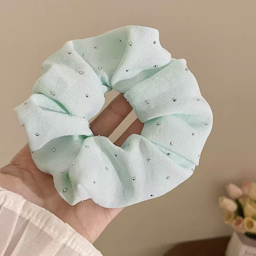Rhinestone Studded Cotton Scrunchie - Aesthetic Sparkling Hair Tie for Clean Girl Look