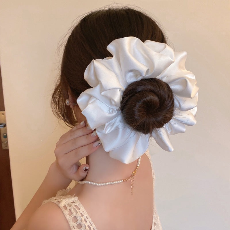 Monochrome Muse Oversized Scrunchie - Silk-Finish Hair Tie for Maximum Volume