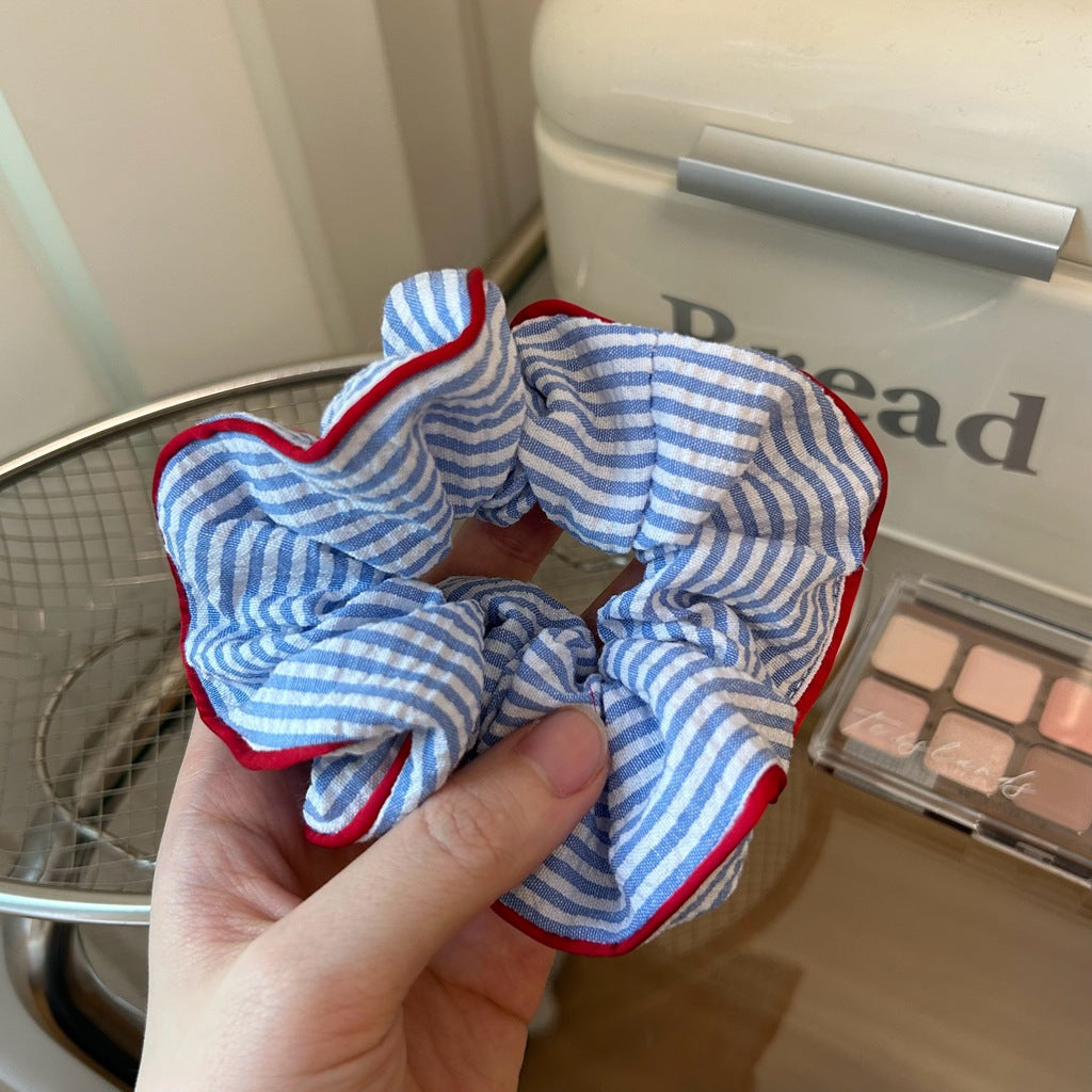 Nautical Vintage Blue Stripe Scrunchie - Handmade Aesthetic Hair Accessory