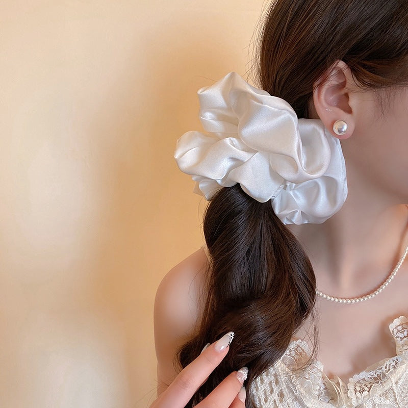 Monochrome Muse Oversized Scrunchie - Silk-Finish Hair Tie for Maximum Volume