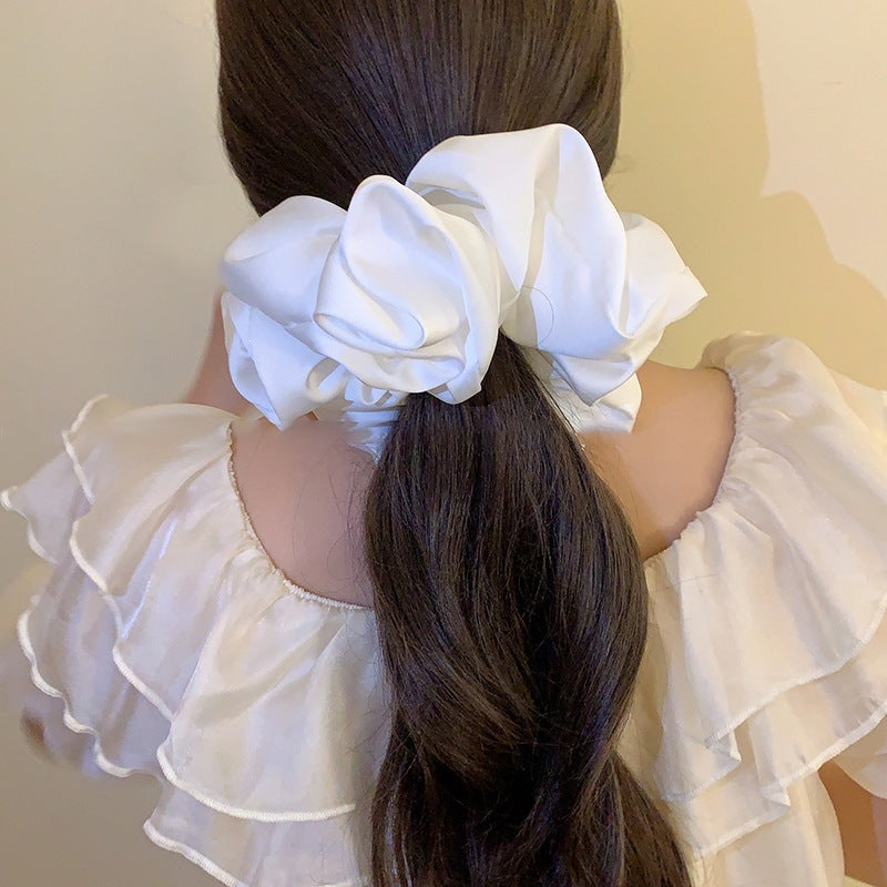 Monochrome Muse Oversized Scrunchie - Silk-Finish Hair Tie for Maximum Volume