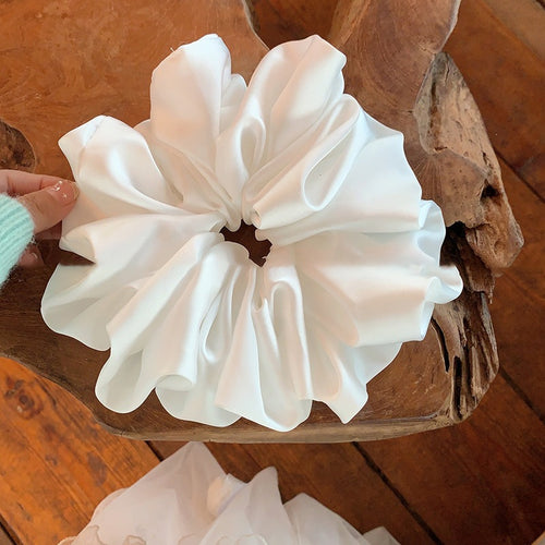 Monochrome Muse Oversized Scrunchie - Silk-Finish Hair Tie for Maximum Volume