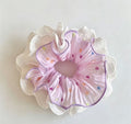 Pastel Lace-Edged Scrunchie - Romantic Pleated Chiffon Hair Accessory with Colorful Dots